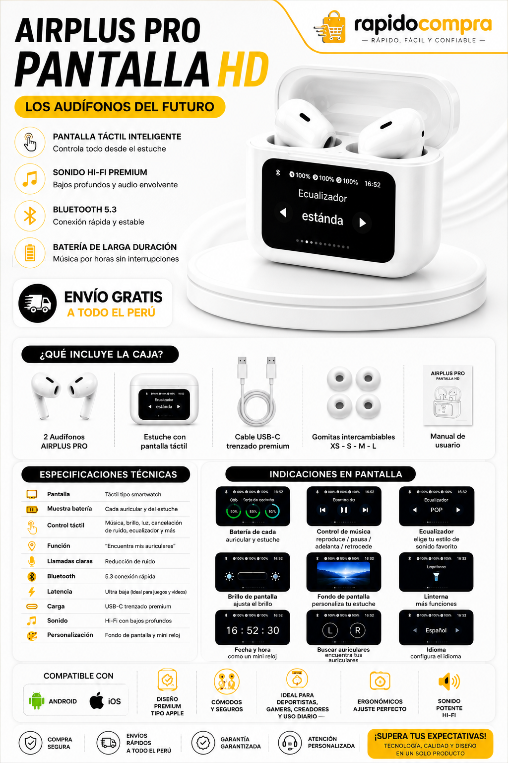🎧 AIRPLUS PRO PANTALLA HD