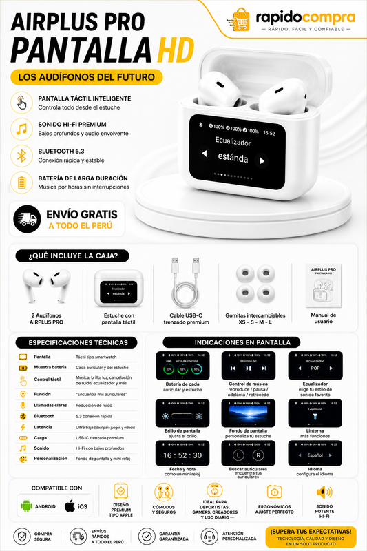 🎧 AIRPLUS PRO PANTALLA HD