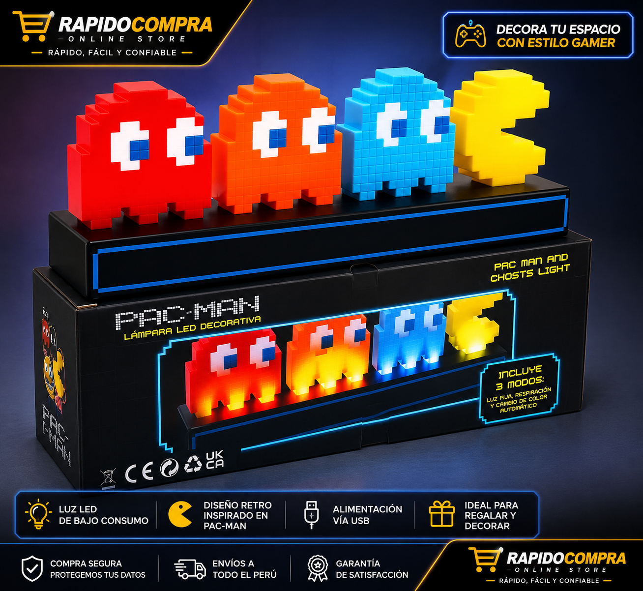 Lámpara LED Pac-Man Retro Gamer