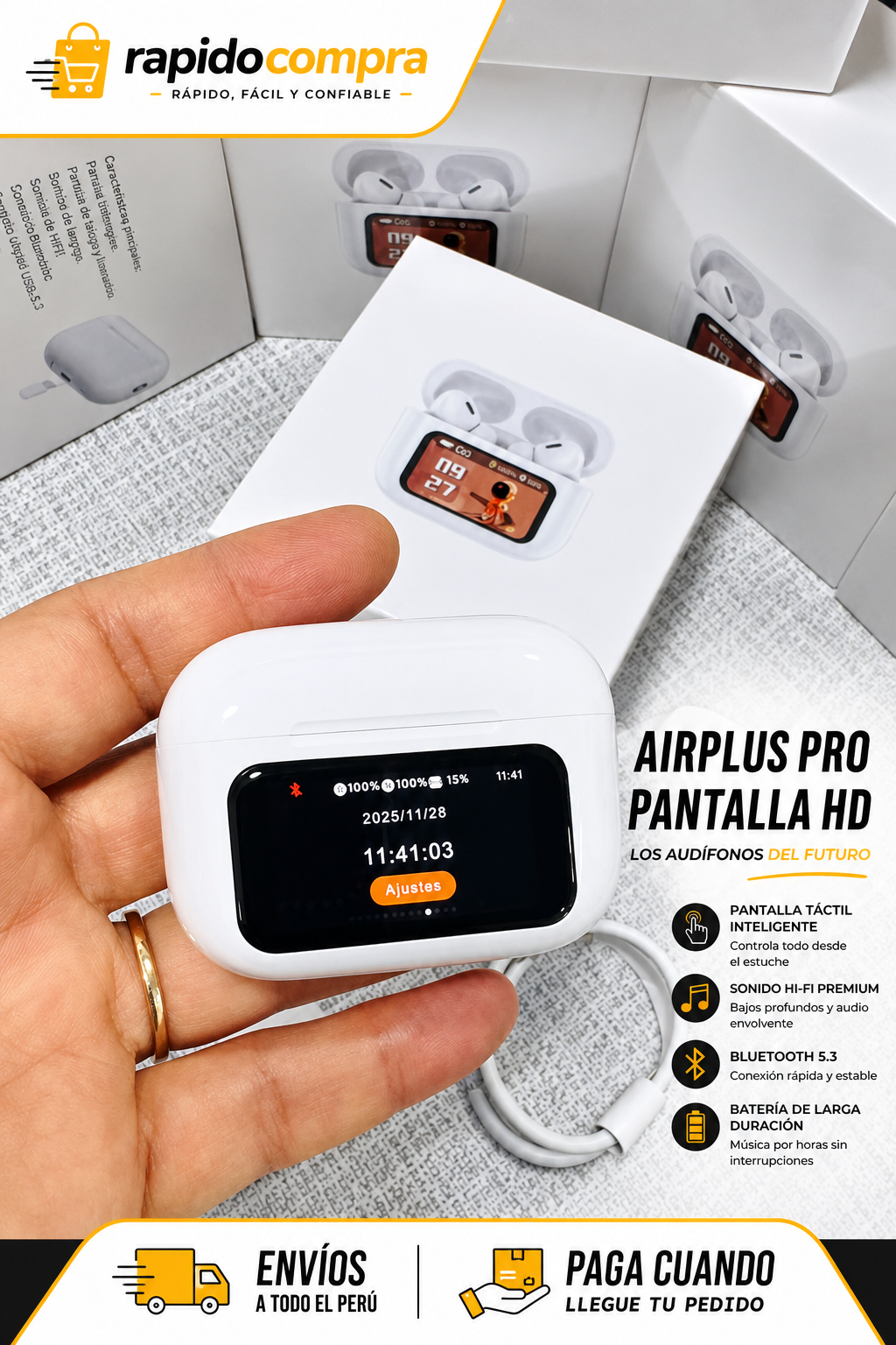 🎧 AIRPLUS PRO PANTALLA HD