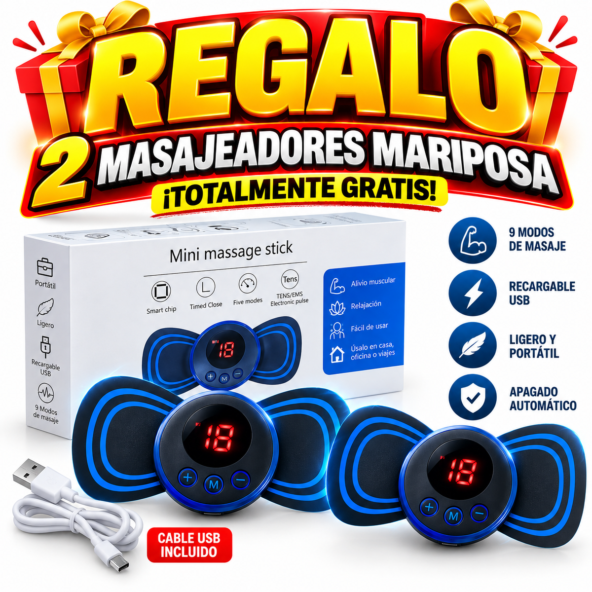 MASAJEADOR TEENS ⚡ + 2 MASAJEADOR MARIPOSA